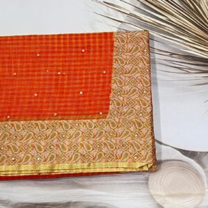 Cotton supernet mirror Saree (Orange)- AS0146