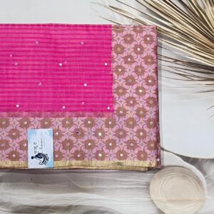 Cotton supernet mirror Saree (Pink)- AS0146