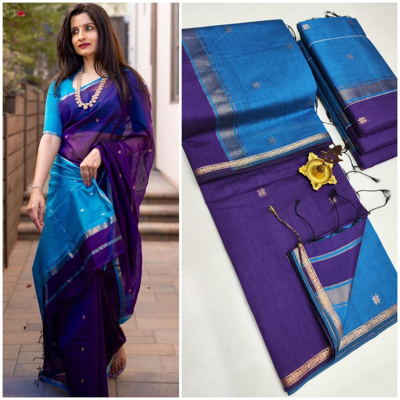 Maheshwari Silk Cotton (Navy Blue)- AS0251