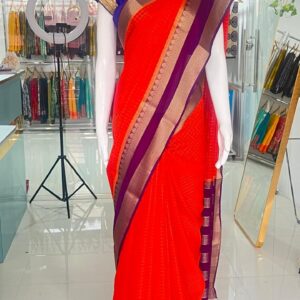 Semi crepe silk saree (Orange Blue)- AS0203