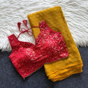 Semi Georgette shimmer saree (Yellow )- AS0243