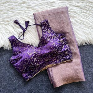 Semi Georgette shimmer saree (Lavender)- AS0243