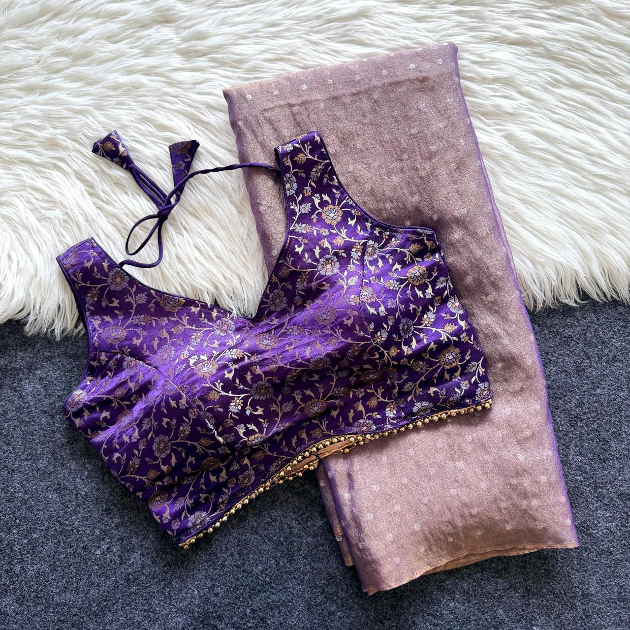 Semi Georgette shimmer saree (Lavender)- AS0243