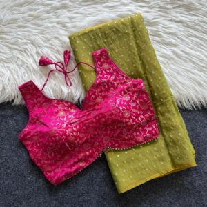 Semi Georgette shimmer saree (Green)- AS0243