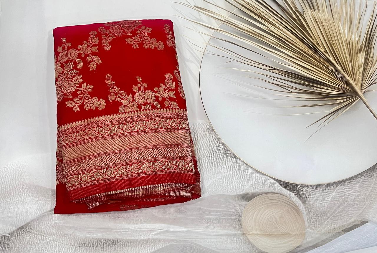 Banarasi Georgette Crepe saree (Red)- AS0277