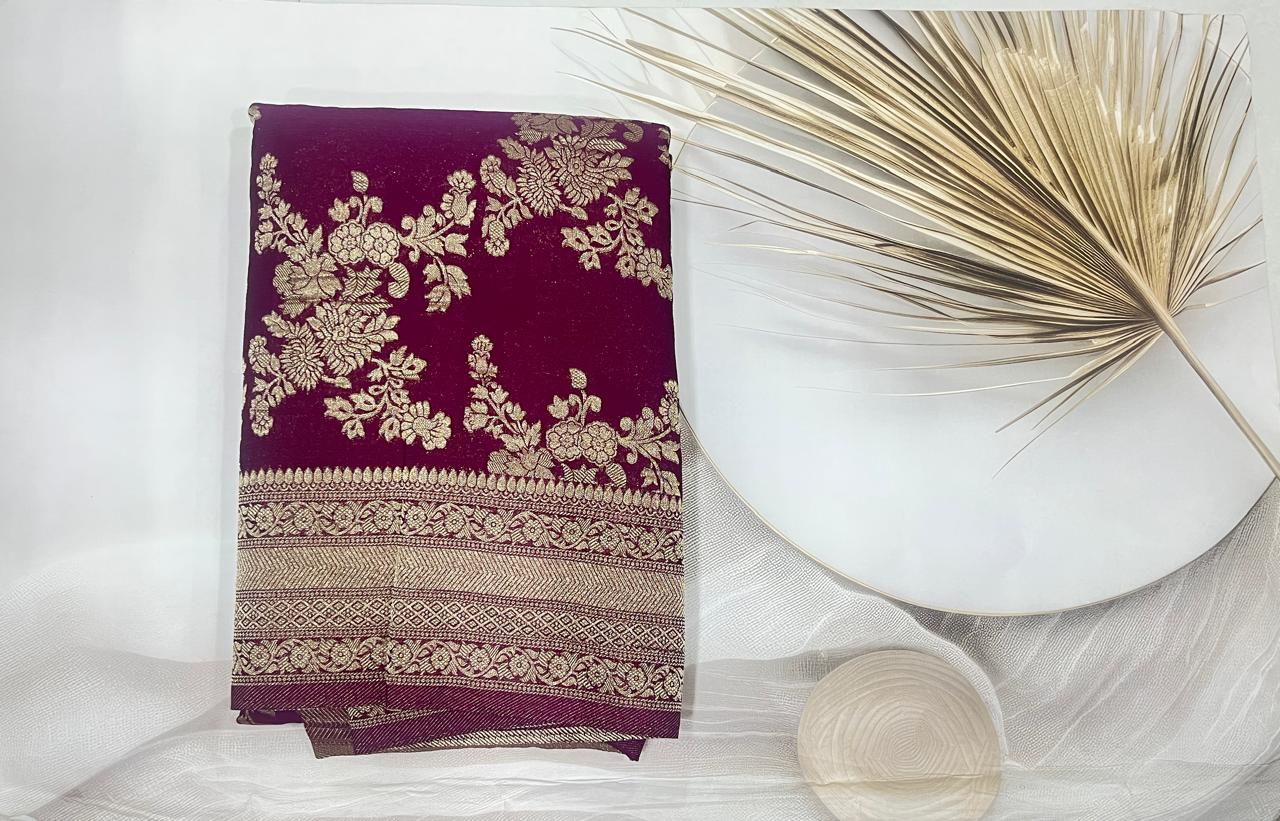 Banarasi Georgette Crepe saree (Red)- AS0277
