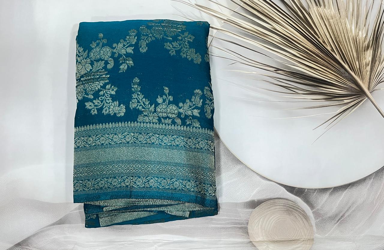 Banarasi Georgette Crepe saree (Blue)- AS0277