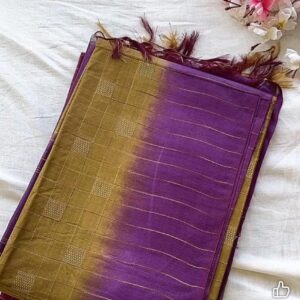Tussar Silk Zari Cotton saree (Purple Yellow)- AS0247