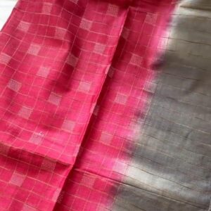 Tussar Silk Zari Cotton saree (Pink Grey)- AS0247