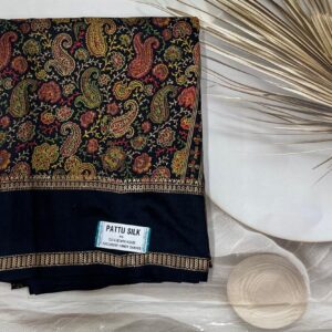 Crepe Ajrak Digital Print Saree (Black )- AS0272