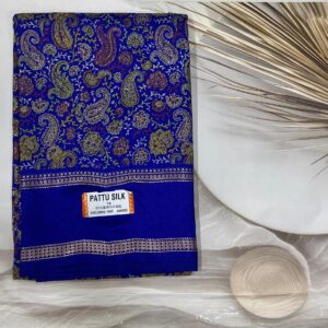 Crepe Ajrak Digital Print Saree (Blue)- AS0272