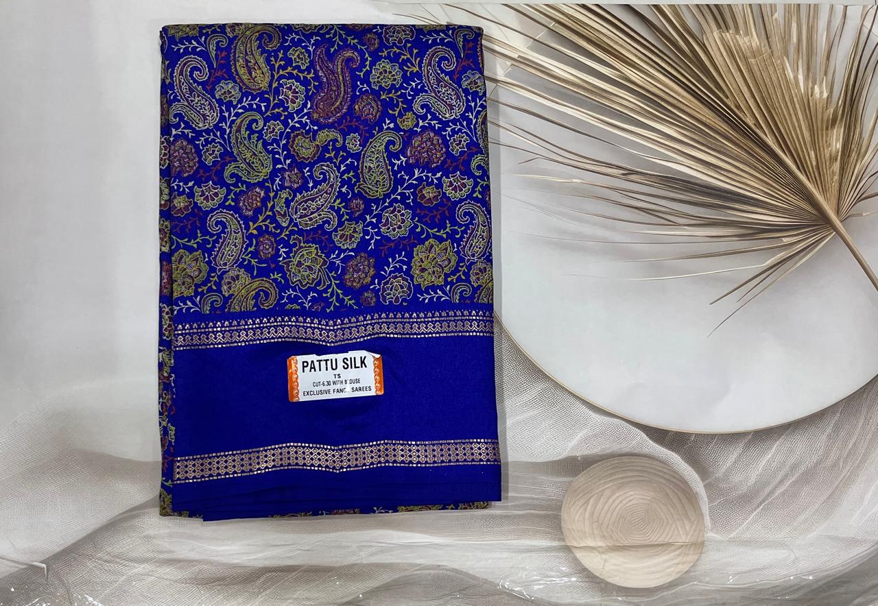 Crepe Ajrak Digital Print Saree (Blue)- AS0272