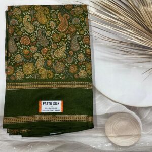 Crepe Ajrak Digital Print Saree (Green)- AS0272
