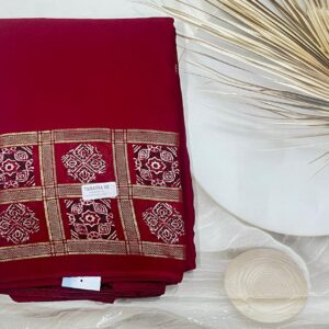 Georgette Ajrak Digital Print Saree (Maroon)- AS0270