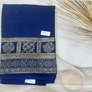 Georgette Ajrak Digital Print Saree (Navy Blue)- AS0270