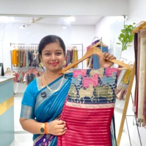 Georgette Pichwai Print Saree (Red)- AS0260