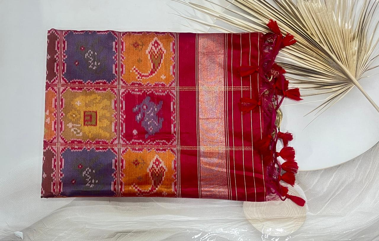 Cotton Silk ikkat saree ( Golden Yellow)- AS0264 - Image 3