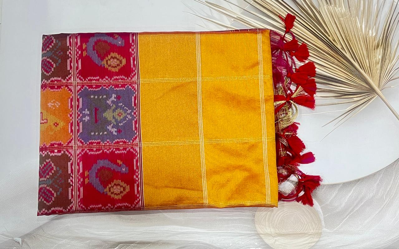 Cotton Silk ikkat saree ( Golden Yellow)- AS0264