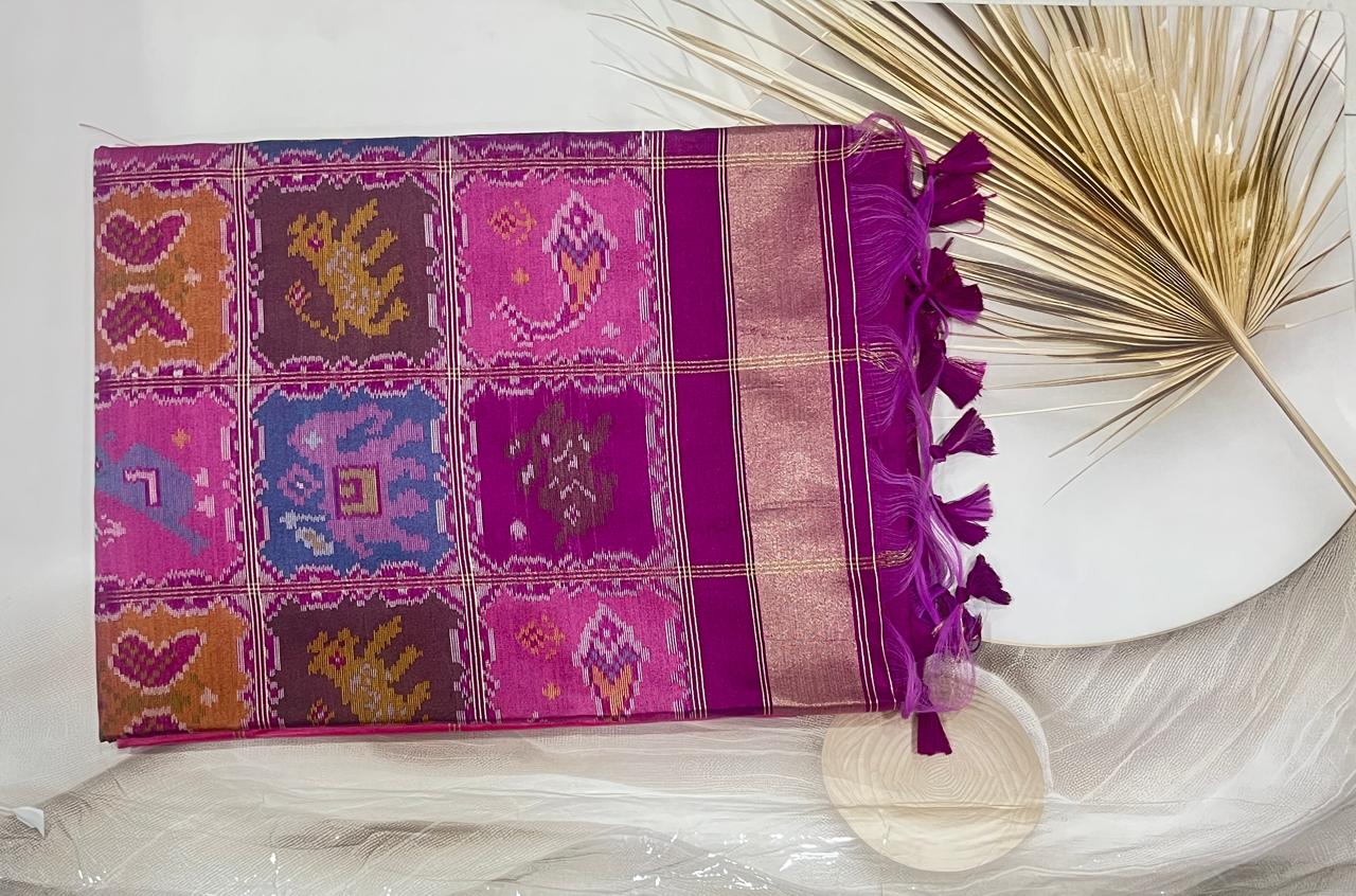 Cotton Silk ikkat saree ( Pink)- AS0264 - Image 2