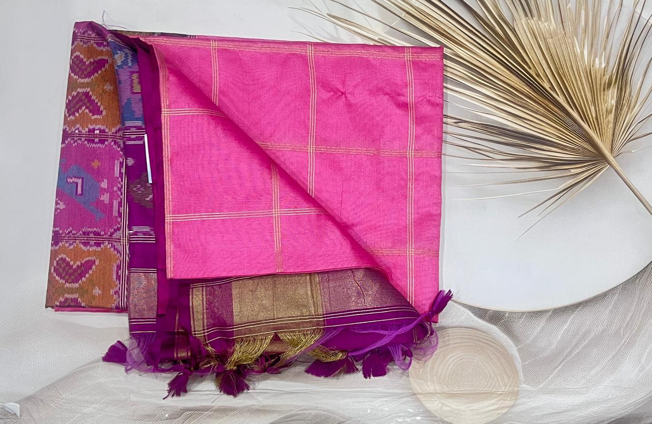 Cotton Silk ikkat saree ( Pink)- AS0264 - Image 3