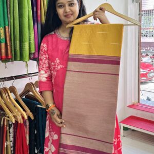 Cotton Silk Saree ( Bright Yellow Pink)- AS0265